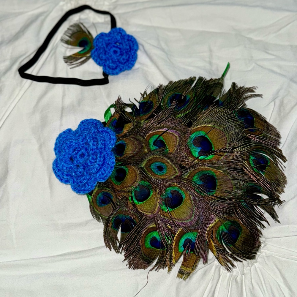 New 2PC Peacock Feather Newborn Baby Photography Set